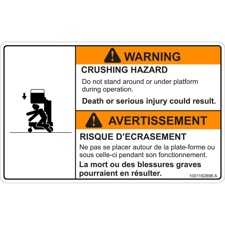 JLG Part # 1001162896 - DECAL. CRUSHING HAZARD