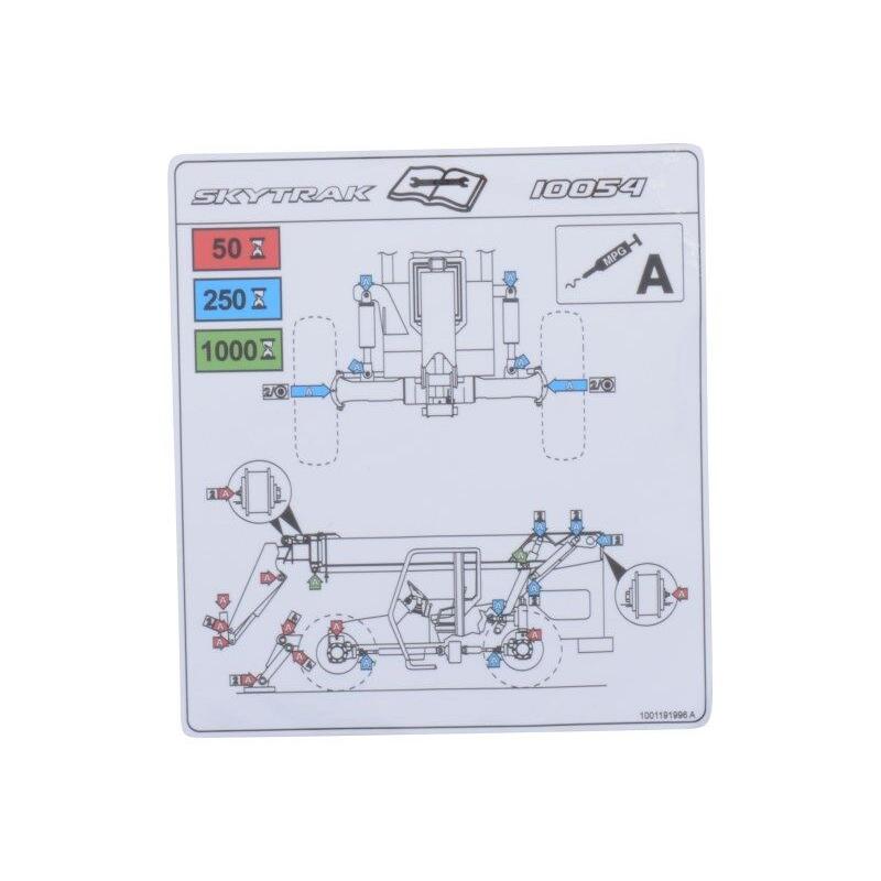 JLG Part # 1001191996 - DECAL. LUBRICATION CHART 10054