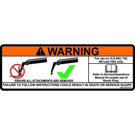 JLG Part # 1001232147 - DECAL. WARNING BOOM PROP