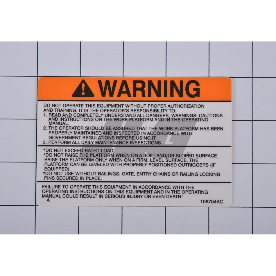 Skyjack Part # 106704 - Label. VL. Warning