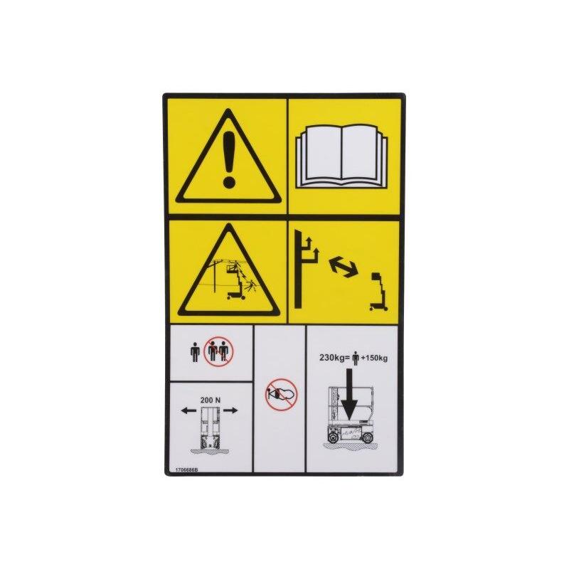 JLG Part # 1706686 - DECAL. 1230ES WARNING/CAP CE