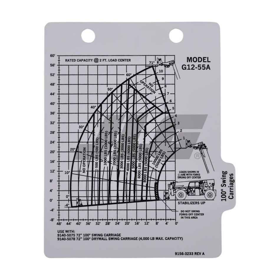 JLG Part # 91563233 - DECAL. CAP CHART G12-55A