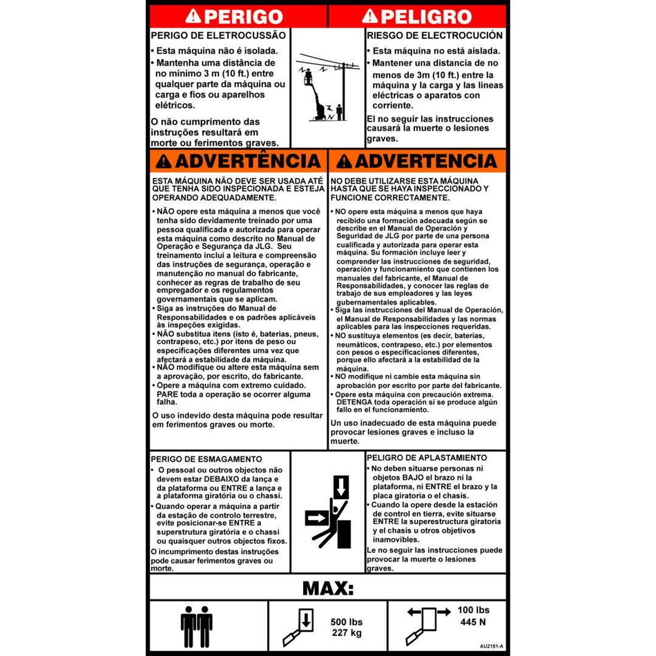 JLG Part # AU2151 - DECAL. SAFETY INSTRUCTIONS