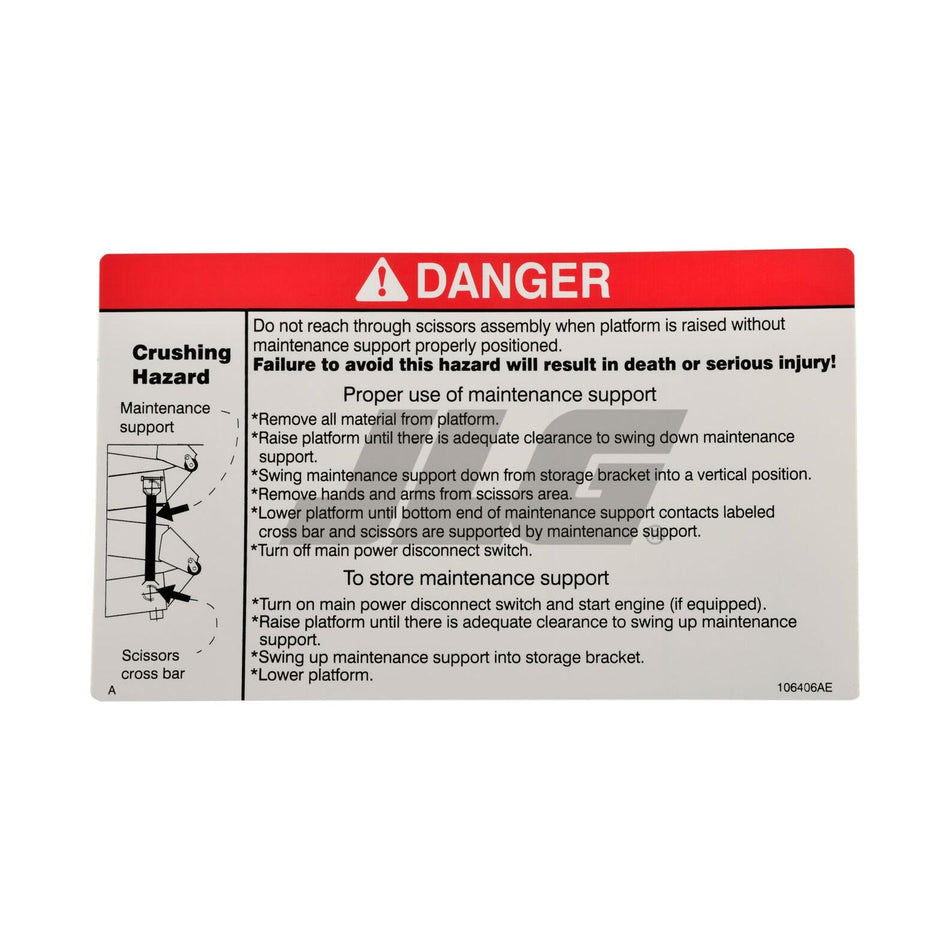 Skyjack Part # 106406 - Label. VL. Safety Bar